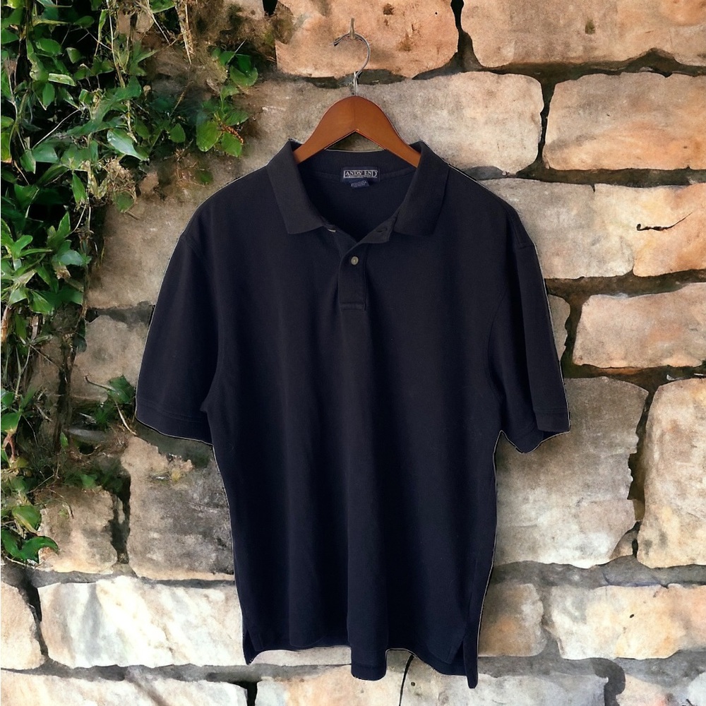 🤑 10/$100 Lands’ End NAVY BLUE short sleeve polo button down collar shirt L